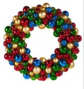 W4516429 Raz Imports 048893423650 24 Inch Christmas Shop Ornament Ball Wreath Multicolor Plastic New