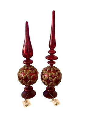 3422898 Raz Imports Vintage Christmas Dark Red Gold Glass Finial Figure 15in 13in Set Of 2