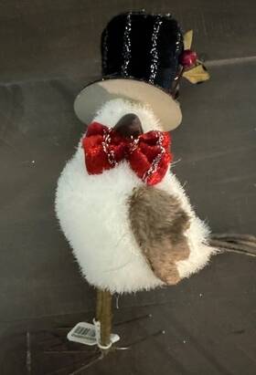 3603476 Raz Imports 5 Inch Standing Wintersnow Bird With Top Hat White/christmas Tree