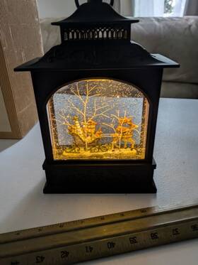 3740511 Raz Imports Lighted Reindeer And Animals In Sleigh Christmas Water Glitter Globe Lantern