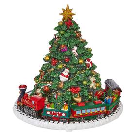 3871351 Raz Imports Animated Musical Green Christmas Tree With Train 6.25 Inch