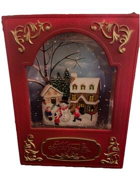 683601 Raz Imports Christmas Book Water Lantern Led Lights Up Building Snowman 8 Inch High Glitter