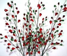 F3417579 Raz Imports 29 Inch Christmas Gem Leaf Spray-red And Green Acrylic Gems-floral Spray