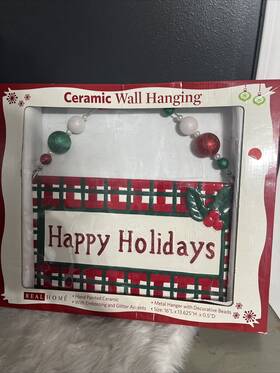 Real Home 026602106032 Home-ceramic Happy Holidays Christmas Wall Hanging-lg 16 Inch Long