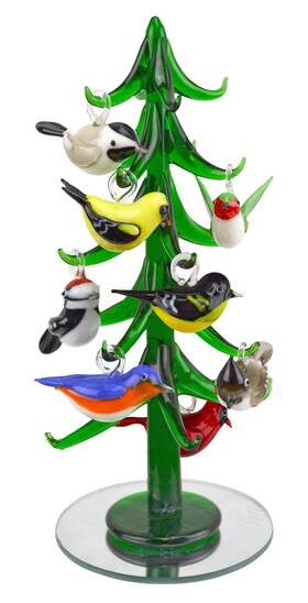 R89911 Red Carpet Studios Miniature Glass Christmas Tree With 9 Bird Ornaments 9.5-