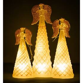 Kz-5123 Red Co. Set Of 3 Glass Christmas Holy Angel Figurine Ornaments With Star Heart Praying