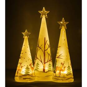 Uz-5630 Red Co. Set Of 3 Glass Christmas Tree Figurine Ornaments With Led Light-up Deer In Snow