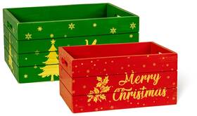 Wd-19-3 Red Co. Set Of 2 And Green Decorative Nesting Wooden Merry Christmas Stor