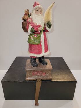 Regency 743902694327 Christmas Hinged Hook Stocking Holder Hanger 10 Inch Santa With Tree And Toys