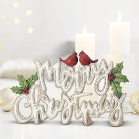 Regency International 743903149000 12 Inch Resin Holly Merry Christmas Table Piece