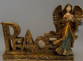 Regent 843373150787 Gold Peace Praying Angel Christmas Table Sculpture Sign Decor