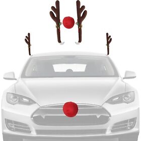 Pl3109 Reindeer Christmas Decoration For Car Auto Holiday Party Antlers And Nose Decor