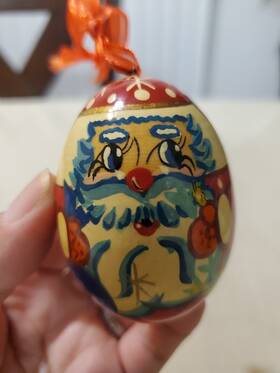 Religious Gifts 712392151412 Russian Christmas Ornament Wooden Hand Painted Santa Claus Egg Shape 2.5 Inch Signed