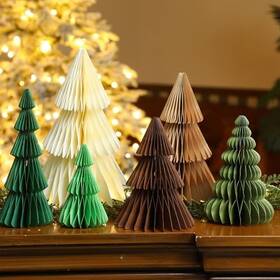 Guh-relithick-1493 Relithick 6 Pcs Paper Christmas Tree Decor 3d Honeycomb Trees Table Multicolor