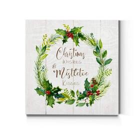 Wc25-42714-1010 Renditions Gallery Christmas Wishes Wreath Wall Art 10x10 Inch Canvas Holly Leaves And Berries