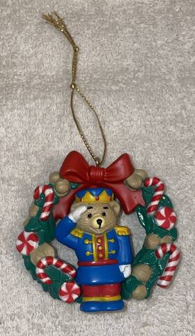 Rennoc 039934737614 Vtg 1991 Santas Best Salute Teddy Bear Soldier Wreath Christmas Ornament