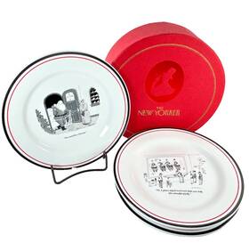 3510-0132 Restoration Hardware New Yorker Cartoon Christmas Plates Set Of 4 2004 Santa 8 Inch