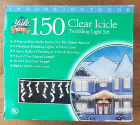 Rite Aid 764878412159 New Yule Clear Icicle Twinkling Christmas Light Set 150 Ct Vtg