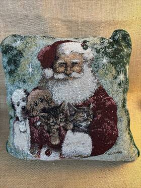 C08802 Riverdale Santa With Puppy Kitten Christmas Tapestry Pillow By Giordano 15 Inch X15