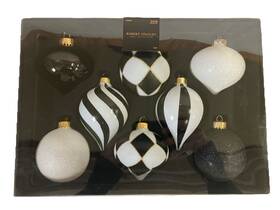 5958954 Robert Stanley Black And White Glass Christmas Ornament Boxed Set Of 8 New
