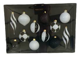 5959085 Robert Stanley Glass Christmas Ornament Boxed Set Of 12 Black White Gold New