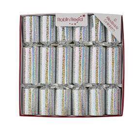 52408.nov Robin Reed H5 Christmas Holiday 12pc 10 Inch Themed Crackers - Silver Sparkle 52408