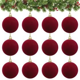 Rokkibom 640486932664 Velvet Ball Ornaments Christmas Balls Burgundy Red 12 Pcs 2.36-inch Xmas Tree