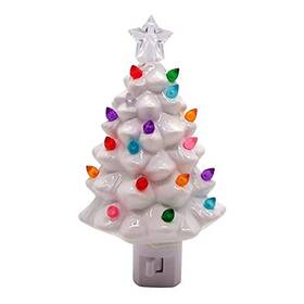 Roman 160238 Vintage White Christmas Tree Night Light 6.5 Inch
