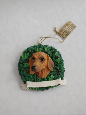 133813 Roman Inc. Dog In Wreath Ornament 1996 Dachshund Puppy Christmas New