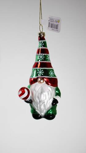 135426 Roman Inc. Nwt Large Hand Blown Glass Gnome Christmas Tree Ornament By 5 Inch High