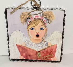 C21110 Round Top Collection Angel Mini Gallery Caroling Christmas Sign Singing