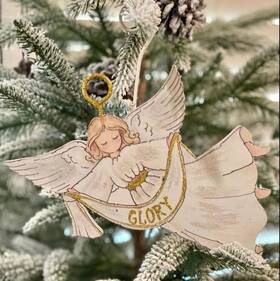 Roundtop 840127917467 Glory Angel Gold And White Metal Christmas Ornament The Round Top Collection