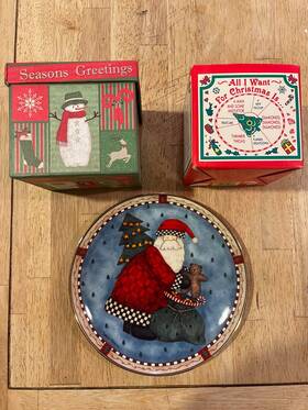 L85446 Royal Doulton Christmas Holiday Lot - Debbie Mumm Plate Snowman Box All-i-want Spinner Mug