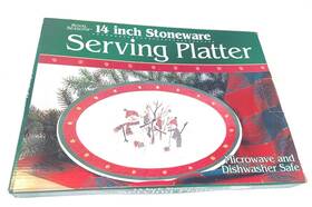 Royal Seasons 049022125025 Stoneware Snowman Stockings Christmas Oval 14 Inch Serving Platter Euc