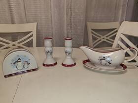 Royal Seasons 049022170407 5 Piece Stoneware Accessory Set Snowman Christmas Holiday