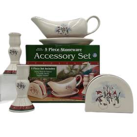 836134 Royal Seasons Snowman 5-piece Stoneware Accessory Set Kitchen Dining Christmas