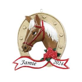 Knrm39 Rudolph And Me Christmas Ornament Equestrian Rider Horseshoe With Name Prize Banner