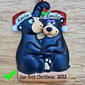 Rm363 Rudolph And Me Personalized Christmas Ornaments - Black Bear Wreath Couple Family Of 2 Gift