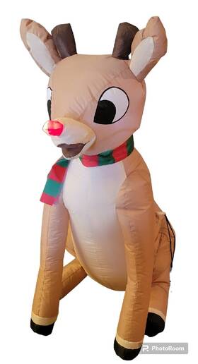 Mo116020 Rudolph 4ft Led Sitting Red Nose Reindeer Inflatable Outdoor Christmas Decor