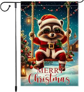 Rui Meng 674519187776 Christmas Garden Flag 12x18 Inch Double Sided Burlap Holiday Yard Cute Racc