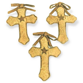 113-13119-1 Rustic Christmas Ornament Cross Cloth Giraffe Pattern Crucifix Big 8.5inch Lot Of 3