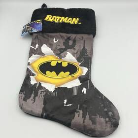 Ruz 193849037990 Dc Batman Logo Emblem 20 Inch Christmas Black And Gray Stocking With Furry Cuff New