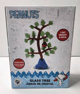 Ruz 193849083621 Peanuts Snoopy - 8 Inch Glass Tabletop Christmas Tree 3 Pieces New/sealed