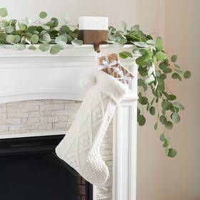 Safavieh 195058132220 White 20 Inch Hanging Knit Christmas Stocking Set Of 2 Pom-pom Holiday Decor