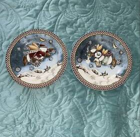 Sakura 027826368862 2 Debbie Mumm Christmas Plates Snowman Snow Angel Village Salad 8 Inch 1/8