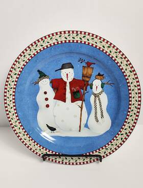 H104 Sakura H104/9g Vintage Debbie Mumm Snowman Serving Platter 12.5 Inches Christmas 2001