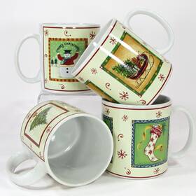 H1128x42x4hb Sakura Happy Holidays 12oz Mug Cup Set 4pc Gracey Knight Oneida Nib Christmas