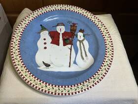 Sakura Xmas02 Debbie Mumm Snowman Serving Platter Large 12.5 Inch Christmas 1997 Vintage