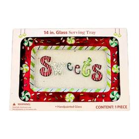 Sams 078742001722 Sweets 14 Inch Glass Christmas Treats Serving Tray Sam S Handpainted Food Safe