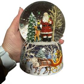 San Francisco Music Box 842970053262 Santa And Reindeer Snow Globe Jolly Old St Nick Christmas